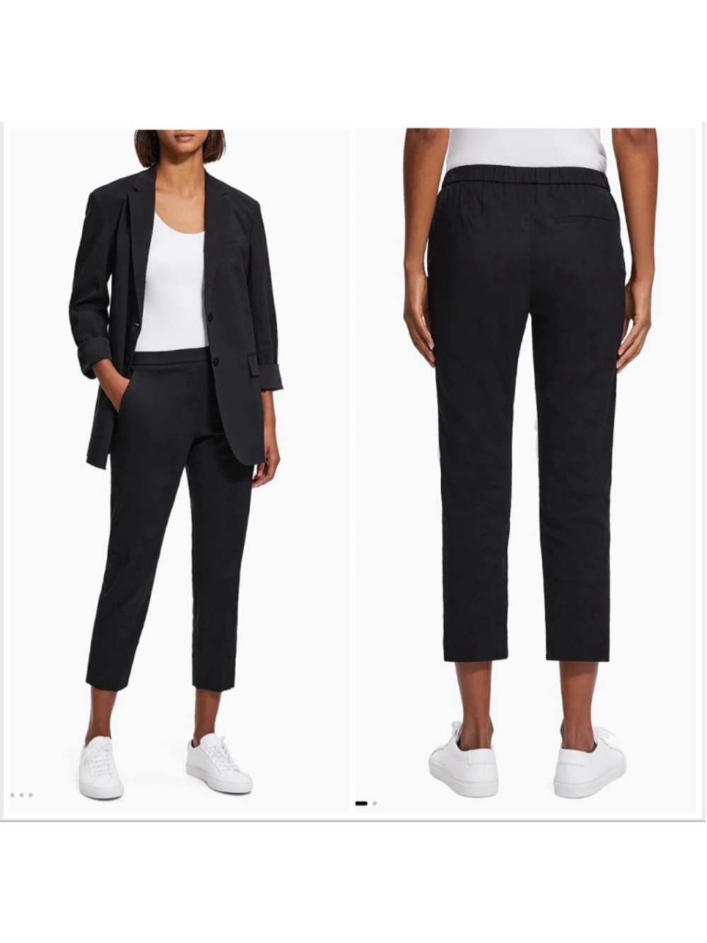 Theory Black Treeca Linen Pull-On Crop Pants Size 14